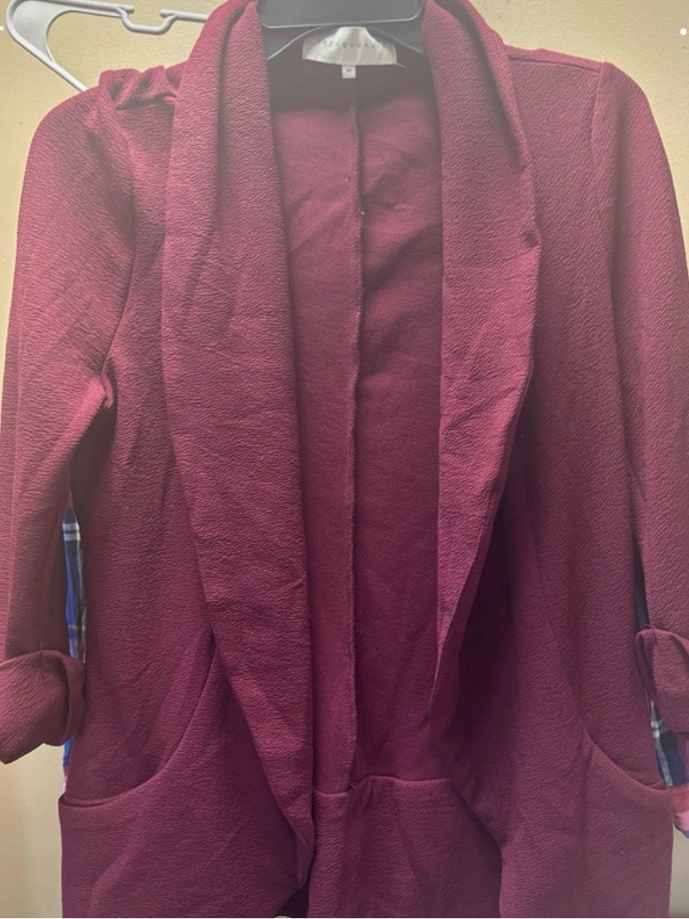 Open-Front Draped Cardigan Blazer - Burgundy